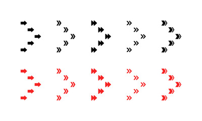 Black and red arrow symbols collection in various directions on white background. Vector icon