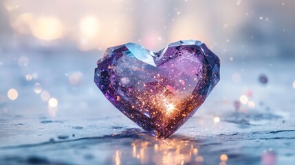 Fototapeta premium Glowing Bright Heart. Shiny purple heart shape with bright glitter. Valentine's Day design element.