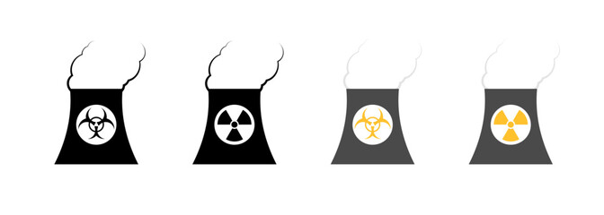 Icons of nuclear and biohazard power plants emitting smoke. Vector icon