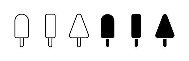 Minimalist ice cream icons: silhouette and outline popsicle designs. Vector icon