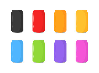 Colorful empty soda cans in grid layout on white background. Vector icon