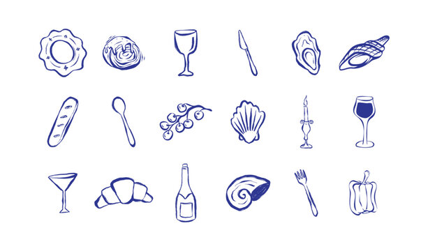 Hand Drawn Sketch Of Various Food And Drink Items