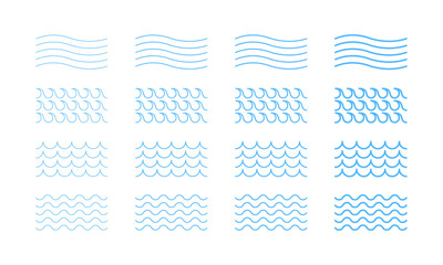 Collection of blue wave patterns for design and decoration projects. Vector icon