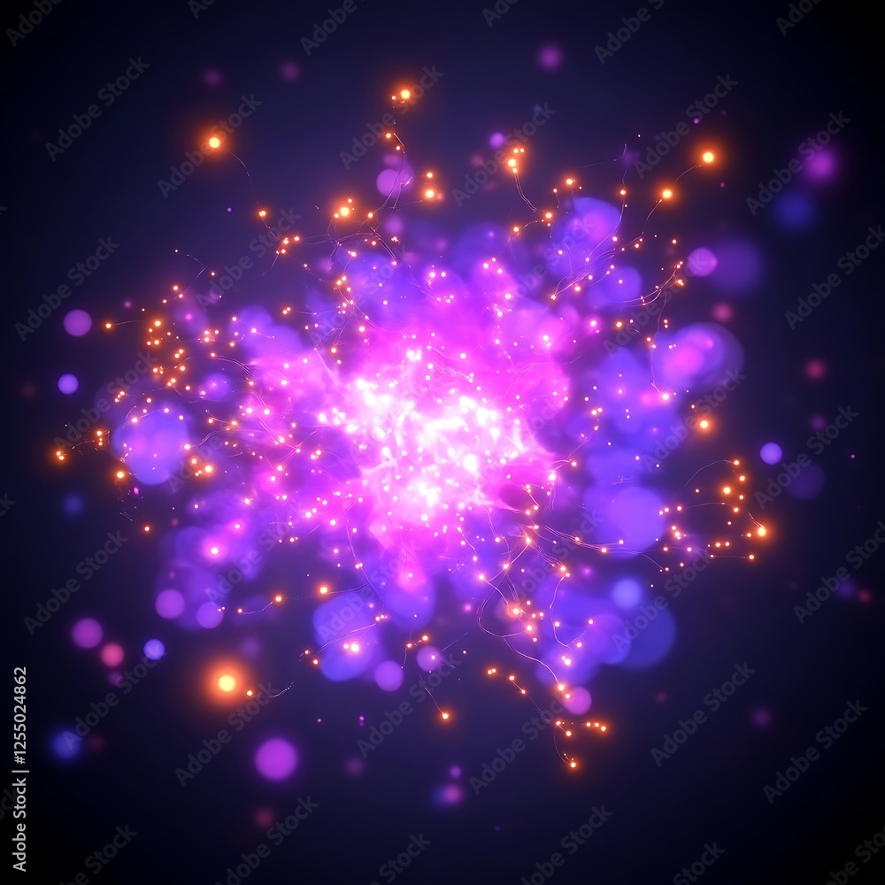 Aufkleber luminous spherical explosion with sparkling trails of light on a gradient dark blue background