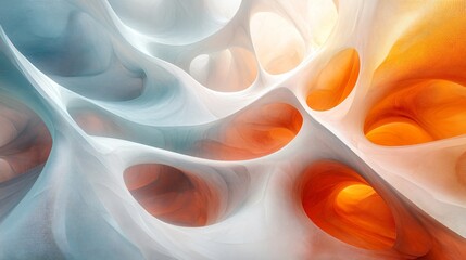 Modern abstract patterns with white and orange curvaceous forms
