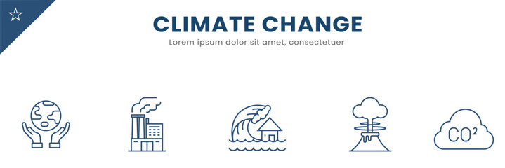 Climate Change line Icon Set . earthquake, flood, tornado, hurricane, nature, hazard . Vector Illustration