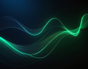 Abstract waves in green and blue tones create a dynamic and soothing visual experience.