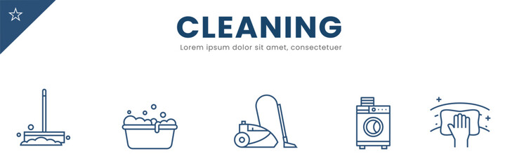 Cleaning line Icon Set . spray, vacuum, bucket,  . Vector Illustration