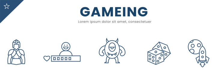 Gaming line Icon Set . Controller, joystick, video game . Vector Illustration