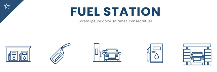 Fuel Station line Icon Set concept. Vector Illustration