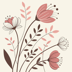 Floral Elegance: A stylized bouquet of blush pink and white flowers, artfully arranged with delicate brown stems and leaves, creates a sophisticated and calming aesthetic.