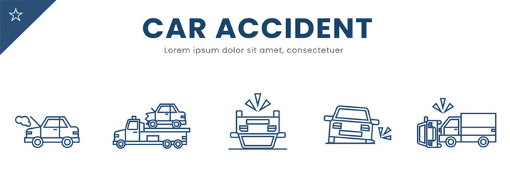 Car accident line Icon Set . Insurance, car crash, safety  . Vector Illustration