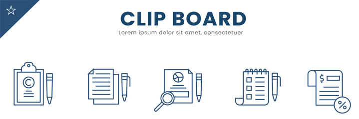 Clip Board line Icon Set . Sketch, shape, diagram, outline  . Vector Illustration
