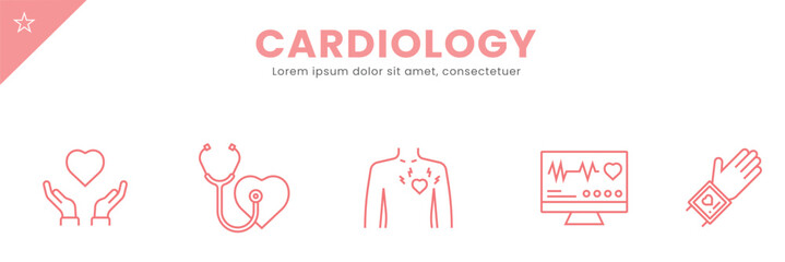 Cardiology line Icon Set . heart disease, therapy  ,ecg. Vector Illustration