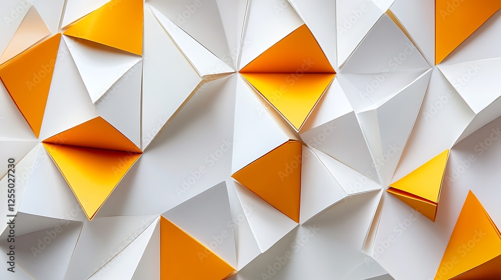 Aufkleber Abstract geometric pattern of white and orange triangles. Background of folded paper. Possible use wallpaper design, graphic design