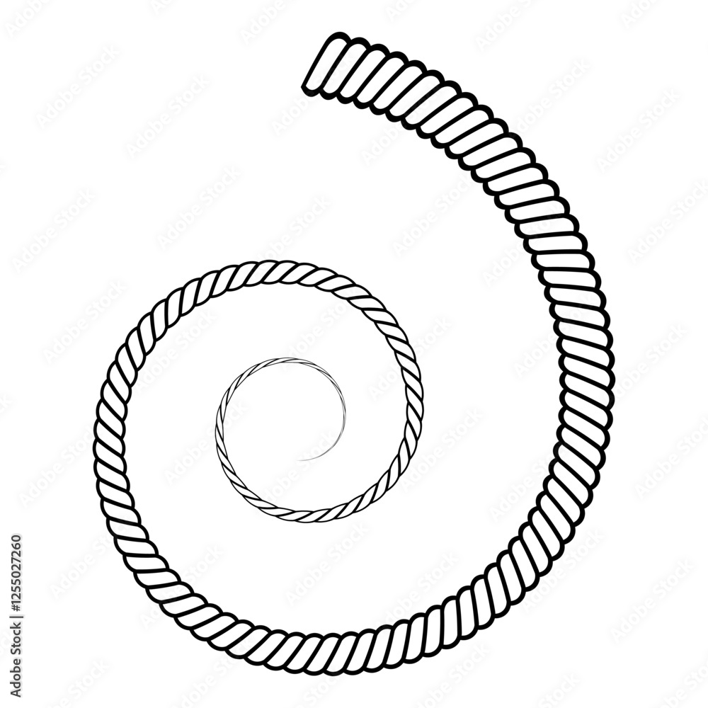 Poster black line drawing of a rope coiled into a spiral cornucopia