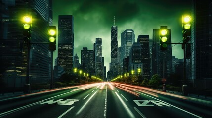 Fototapeta premium skyline green traffic lights