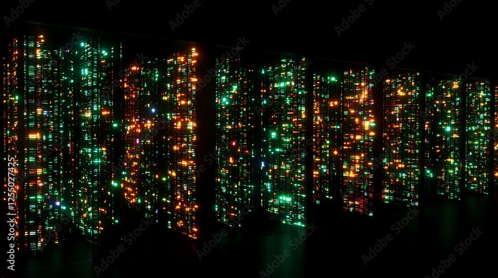 Aufkleber matrix style futuristic digital cityscape with glowing lights for data and information display