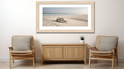 beach landscape wooden frame with mat