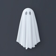 Minimalist White Ghost Specter on Gray Background Spooky and Ethereal Appearance Simplistic