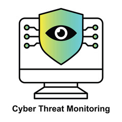Cyber Threat Monitoring Icon – Eye Over Computer Screen Representing Vigilance in Cybersecurity