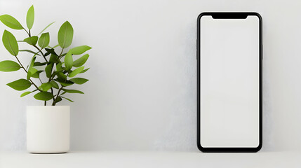Modern Smartphone Mockup with Green Plant