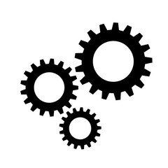 Gear wheel abstract vector set. Collection of different black cogwheels isolated on transparent background. Doodle style gear mechanism. New business idea, teamwork, progress, technology concept.
