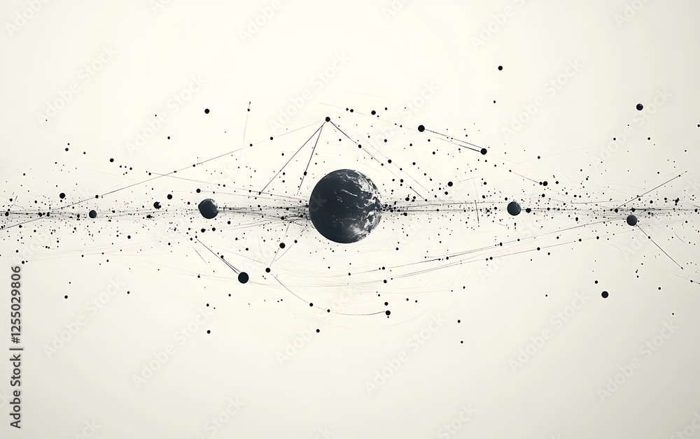 Aufkleber Abstract data flow graphic, interconnected points, digital technology, background graphic, possible use for business or tech presentation