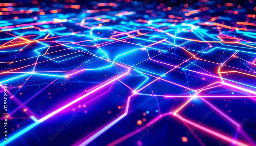 Poster abstract neon grid, a dynamic interplay of light and color for futuristic design