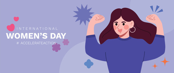 International Women's Day banner background vector. 8 March posters diverse women show solidarity and support to stop discrimination. Women empowerment movement Design for, campaign, event.