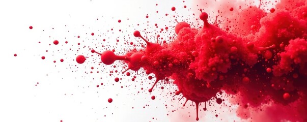 Fototapeta premium Crimson splatters create a dynamic, minimalist composition on white , dye, drip