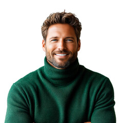 Obraz premium Confident man in green sweater isolated on transparent background