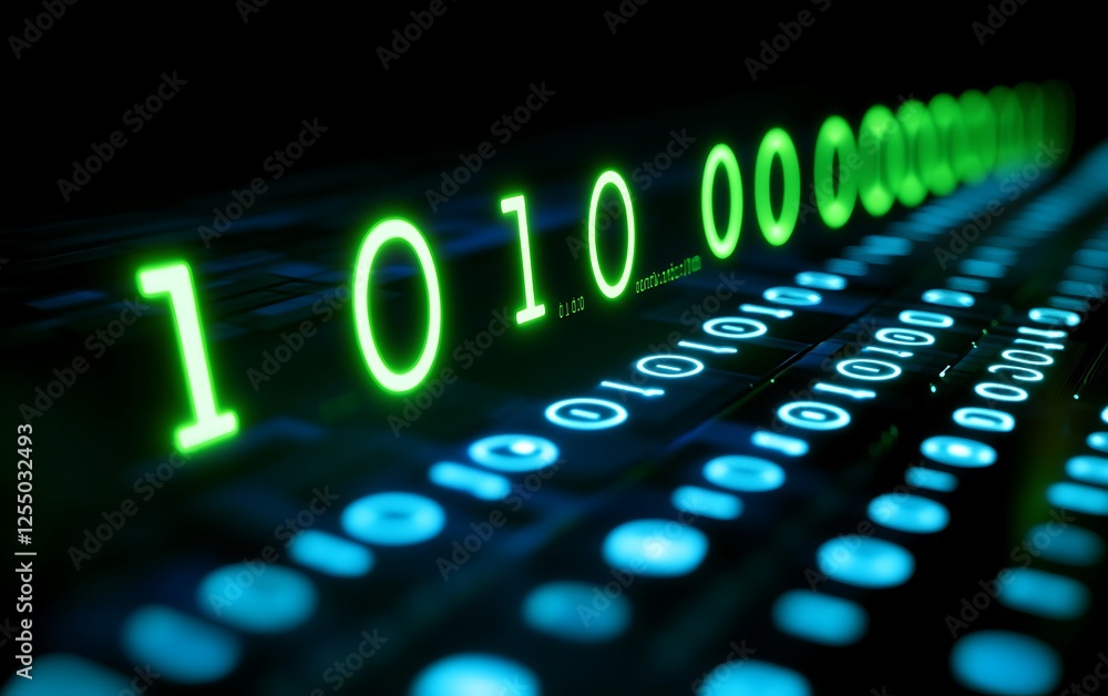 Aufkleber binary code glowing on keyboard, futuristic technology