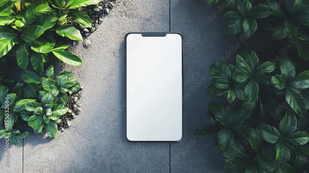Poster top view of smartphone mockup with blank white screen isolated on transparent background. generative