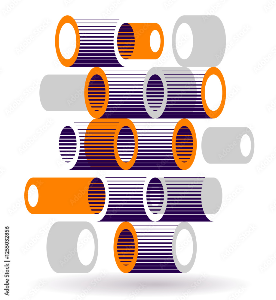 Poster cylinders pattern vector abstract 3d isometric background, geometric wallpaper with rhythmic structu