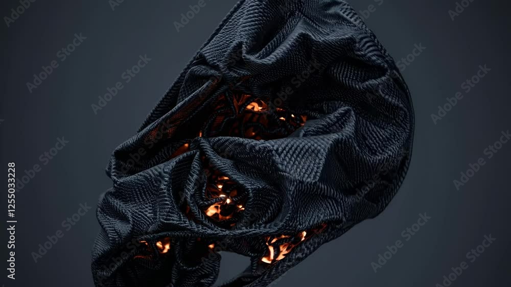 Fototapete . Smooth flowing motion of a glowing, ethereal fabric-like structure gently undulating in a dark space, creating a mesmerizing and dreamlike effect