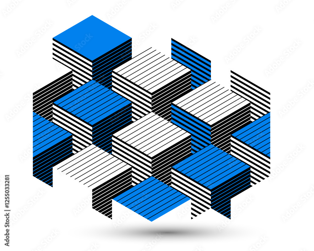Poster isometric 3d cubes vector abstract geometric background, abstraction art polygonal graphic design wa