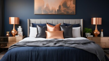 bedding rose gold and navy