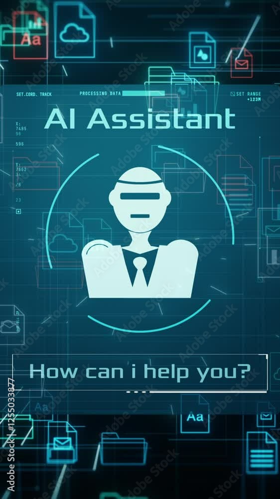 Poster ai assistant for document management system, futuristic software for digital data organization (3d r