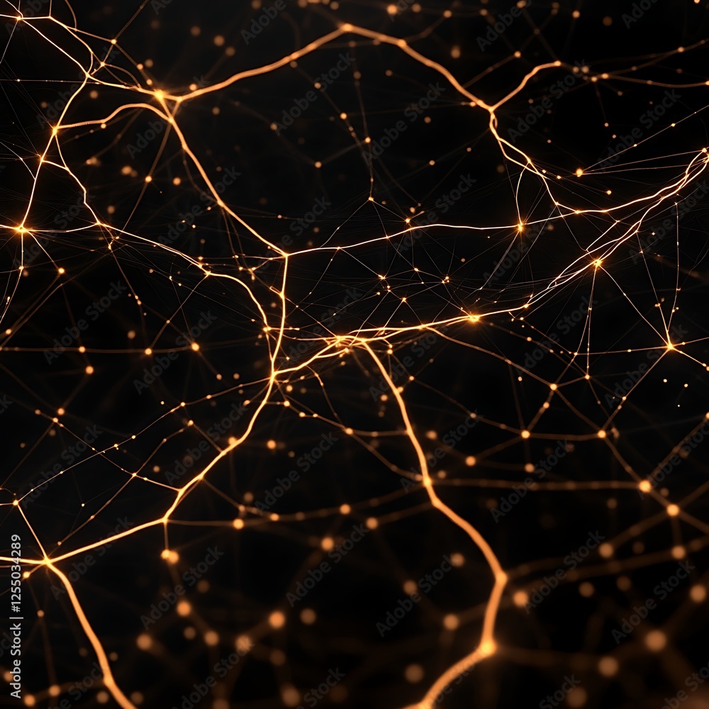 Poster neural network connectivity abstract illustration with glowing nodes and interconnected lines
