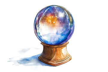 Watercolor Crystal Ball Clipart - Detailed Artistic Illustration on White Background