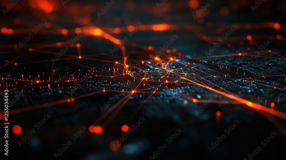 Poster a glowing network of lines connecting cities around the world, symbolizing global connection and com