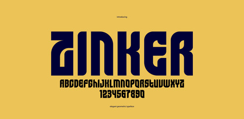 Fototapeta premium Geometric bold elegant sans serif typeface, vector thick minimal simple minimal font, retro poster and advertising letters and numbers alphabet for logos headers or slogans.