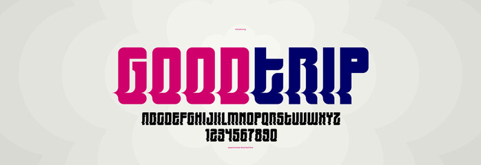 Bended and deformed display font for logos and posters, vector distorted and twisted typeface for headlines and advertising, logotype cool typography.