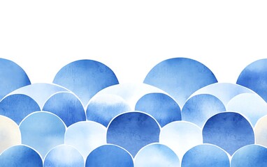 Blue watercolor wave pattern, seamless design, white background,  website header
