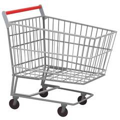 Empty metal supermarket trolley (cut out)