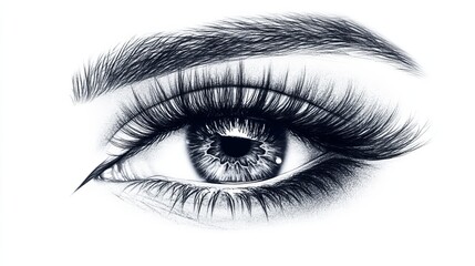 Fototapeta premium Intricate Drawing of an Eye with Long Lashes Capturing the Depth and Emotion of Human Expression in a Unique Artistic Style Highlighting Beauty and Intrigue in Visual Art