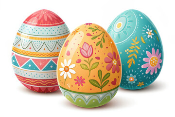 Fototapeta premium Vibrantly decorated Easter eggs isolated on a white background