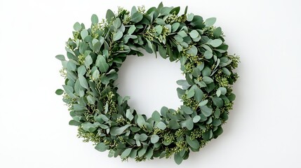 Elegant Wreath Crafted from Lush Eucalyptus and Vibrant Green Leaves Perfectly Arranged to Create a Natural and Refreshing Ambiance Ideal for Seasonal Decor and Celebratory Occasions