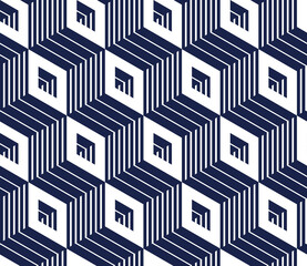 3D cubes seamless background, abstract tiling endless pattern with blocks, cubic optic construction wallpaper, surreal op art surface modular abstraction.
